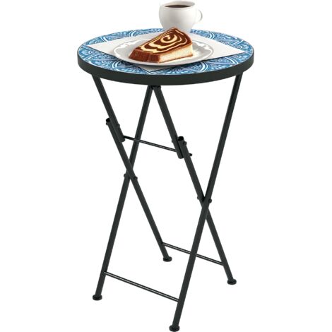 Outsunny Beistelltisch klappbar Gartentisch mit Mosaik-Design, Ø35,5 x 55 cm Rund wetterfest Balkontisch aus Metall, Campingtisch Klapptisch Kaffeetisch für Wohnzimmer Büro Outdoor Indoor, Blau