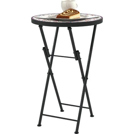 Outsunny Beistelltisch klappbar Gartentisch mit Mosaik-Design, Ø35,5 x 55 cm Rund wetterfest Balkontisch aus Metall, Campingtisch Klapptisch Kaffeetisch für Wohnzimmer Büro Outdoor Indoor, Mehrfarbig