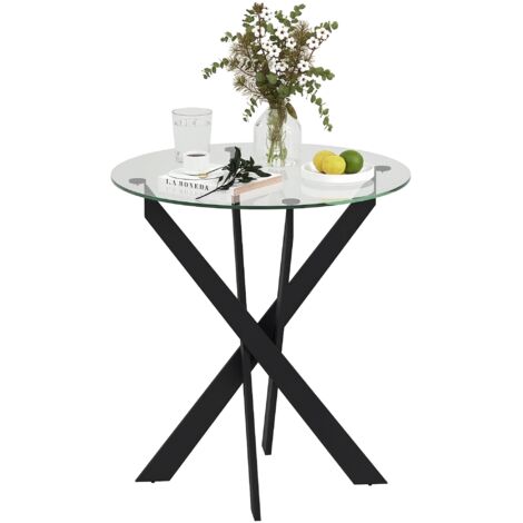 HOMCOM Esstisch, Rund Küchentisch für 4 Personen, Glas Esszimmertisch mit Stahlbeinen, Tischplatte aus Hartglas, für Esszimmer, Küche, Ø70 x 75 cm, Modern Design, Schwarz+Transparent (1/5)