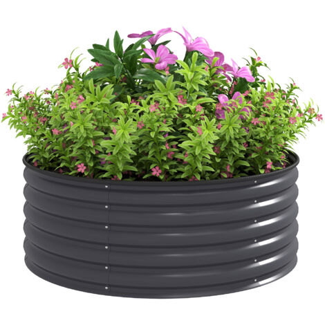 Outsunny Hochbeet aus Stahl, Pflanzbeet Frühbeet Gartenbeet stapelbar Blumenkasten steckbar Pflanzkasten 120x120x43cm Gemüsebeet für Garten Balkon Terrasse, Pflanzkübel für Blumen, Pflanzen