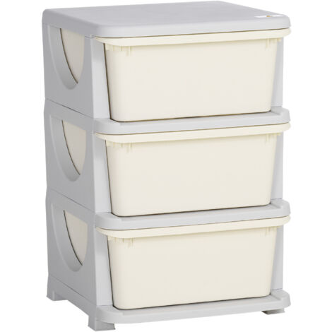 HOMCOM Schubladenschrank für Kinder mit Stauraum Aufbewahrungsboxen Spielzeug-Organizer Spielzeugkiste drei Ebenen für Kinderzimmer 3-6 Jahre Kindermöbel Cremeweiß 37 x 37 x 56,5 cm