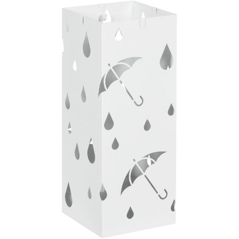 HOMCOM Regenschirmständer Schirmständer mit 4 Haken, Wasserauffangschale Regenschirmhalter für Flur, Regenschirme & Gehstöcke Stahl 15,5 x 15,5 x 40 cm Weiß