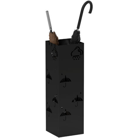 HOMCOM Schirmständer Regenschirmhalter mit 4 Haken, abnehmbare Wasserauffangschale Deko Schirmhalter für Sonnenschirm, Regenschirme & Gehstöcke Stahl 15,5 x 15,5 x 49 cm Schwarz