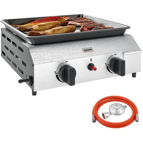 Outsunny Gasgrill 8000BTU/2,4 KW Grillwagen inkl 2 Edelstahl-Brenner Druckminderer Gasschlauch verstellbare Beine Kochplatte, BBQ Gartengrill für Balkon, Camping-Grill 44 x 44,5 x 19 cm