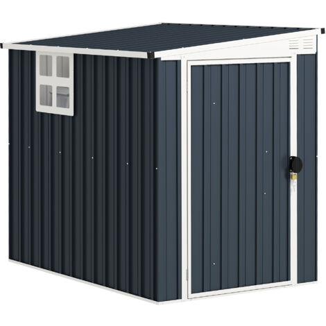 Outsunny Metall Gerätehaus 2,6m² 128x193x181cm Geräteschuppen mit Pultdach Fenster Abschließbarer Tür wetterfest Gartenhaus Outdoor Garten Schuppen für Hinterhof Außenbereich Dunkelgrau