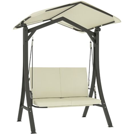 Outsunny Hollywoodschaukel mit verstellbarem Sonnendach Sitzauflage, 2-Sitzer Gartenschaukel belastbar bis 220kg, UV 30+ Schaukelbank für Garten, Terrasse, 150x120x182cm, Cremeweiß