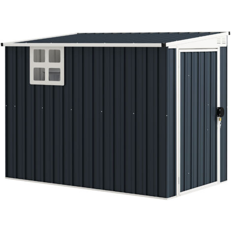 Outsunny Metall Gerätehaus 2,7m² 128x231x181cm Geräteschuppen mit Pultdach Fenster Abschließbarer Tür wetterfest Gartenhaus Outdoor Garten Schuppen für Hinterhof Außenbereich Dunkelgrau