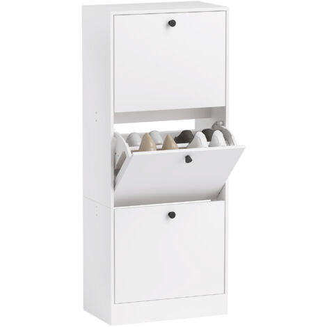 HOMCOM Schuhschrank mit 3 Klappen, Schuhregal mit Verstellbar Trennwand, Schuhkommode Schmal Schuhkipper für 12 Paar Schuhe 47 x 28 x 115 cm, Weiß (1/5)