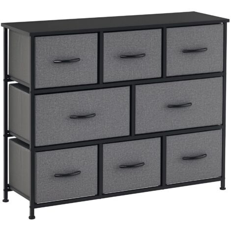 HOMCOM Kommode mit 8 Schubladen aus Stoff Aufbewahrungsschrank Kommodenschrank mit Griffen, Metallgestell, Modern-Design Schrank für Schlafzimmer, Wohnzimmer Dunkelgrau