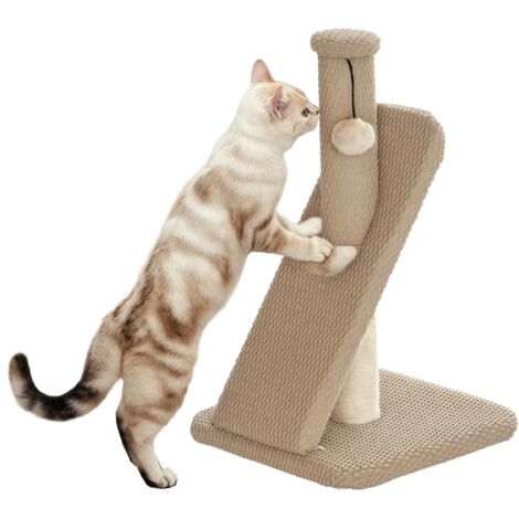 PawHut Kratzbaum 54 cm Hoch Kratzsäule Kratzstamm mit Spielball, Sisal-Katzenkratzbaum Katzenbaum für kleine Katzen, Katzen Kratzmöbel, Cremeweiß