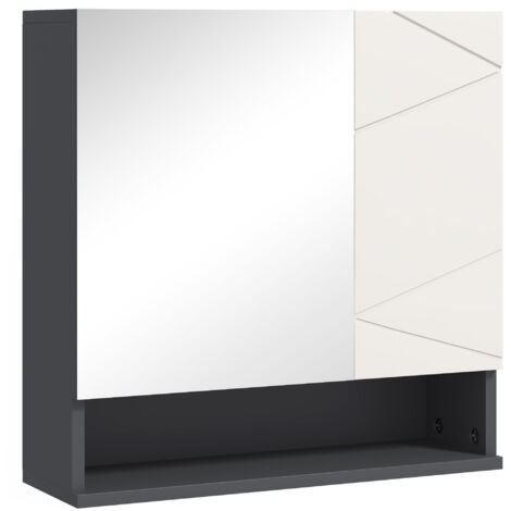 kleankin Spiegelschrank Bad, Badezimmerschrank mit Spiegel, Hängeschrank mit Verstellbar Ablage, Offenes Fach, Anti-Beschlag-Funktion, Wandschrank 55x17x55cm Grau