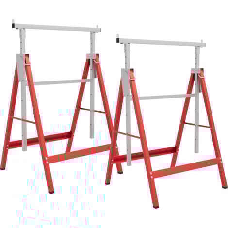 HOMCOM 2 x Gerüstbock Unterstellbock Klappbock höhenverstellbar bis 200kg Stahl Rot 68 x 58 x 80-130 cm