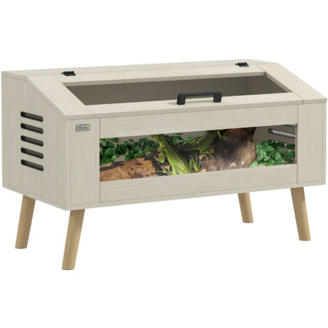 PawHut Terrarium für Reptilien, 140L Reptil Fütterungsbox mit gehärteten Glasfenstern, Deckel, Beine, Reptilienzuchtbox für Amphibien, Spinne, Eiche, 100 x 50 x 60 cm