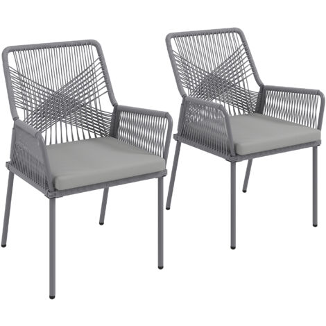 Outsunny 2er Set Gartenstuhl Rattan Gartenmöbel mit Armlehne Rückenlehne abnehmbar Sitzkissen wetterfest Outdoor Essstühle Gartenstühle Balkonstuhl Rattanstuhl für Garten Balkon Terrasse Dunkelgrau (1/5)