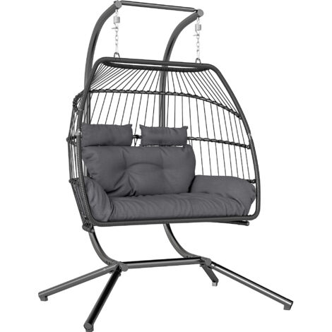Outsunny Hängesessel mit Gestell faltbar Hängekorb mit Kissen Polyrattan Ergonomisch Hängeschaukel für 2 Personen Outdoor Hängestuhl belastbar bis 260kg Sessel für Balkon Terrasse Dunkelgrau