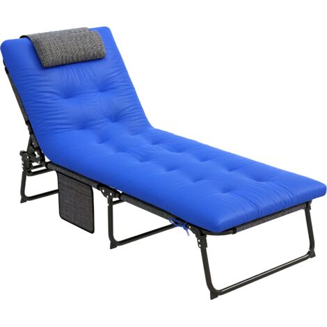 Outsunny Sonnenliege klappbar Gartenliege mit Kopfkissen, Liegestuhl mit 4-Fach verstellbare Rückenlehne, wetterfeste Campingliege, Gartenstuhl bis 120 kg belastbar, für Garten Outdoor Pool, Blau (1/5)