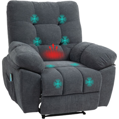 HOMCOM Relaxsessel Fernsehsessel mit Liegefunktion Massagesessel mit Vibration, Heizung, 8 Modi, TV Sessel mit Wandnahen Design, Fußteil, Seitentasche für Wohnzimmer, Dunkelgrau