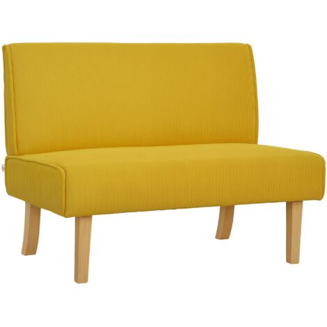HOMCOM 2 Sitzer Sofa, Couch mit Cord-Optik, Holzbeine, Gepolsterter Polstersofa, Doppelsofa für Schlafzimmer, Wohnzimmer, 110 x 62 x 85 cm, Gelb (1/5)