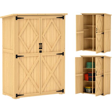 Outsunny Gartenschrank Holz, Geräteschuppen mit Abschließbar Doppeltür Asphalt-Dach Ablage 116,5x57x167cm, wetterfest Geräteschrank, Gerätehaus Gartenschuppen für Garten, Terrasse, Naturholz (1/5)