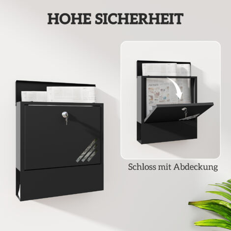 HOMCOM Briefkasten Mit Schloss - Wetterfester Wandbriefkasten Metall 30x8,5x32,5cm Dunkelgrau