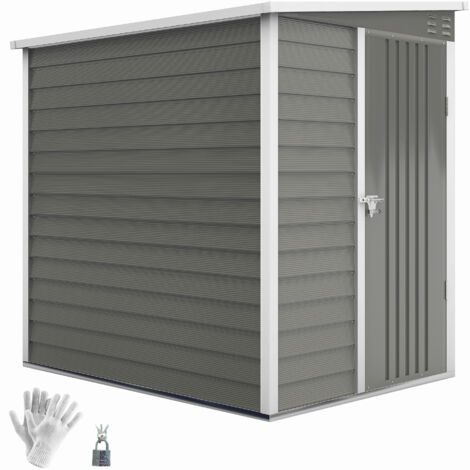 Outsunny Metall Gerätehaus 2,3m² 142x184x181cm Geräteschuppen mit Fundament Pultdach Fenster abschließbar Tür Handschuhe wetterfest Gartenhaus Outdoor Garten Schuppen für Garten Hinterhof Hellgrau