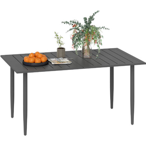 Outsunny Gartentisch 150x90cm, Wetterfest Balkontisch aus Stahl, Balkontisch mit Schirmloch Lamellendesign Outdoor Campingtisch Beistelltisch, rechteckig Terrassentisch für Garten Balkon Schwarz