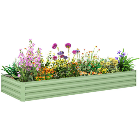 Outsunny Hochbeet Stahl, Pflanzbeet Frhbeet Gartenbeet Blumenkasten  steckbar, Pflanzkasten Pflanzkbel Gemsebeet 241x90,5x30cm fr Garten  Terrasse, fr Blumen, Pflanzen, Obst, Gemse, Grn