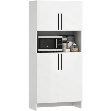 HOMCOM Küchenschrank Buffetschrank mit Arbeitsplatte, 2 Türen, 2 Schränken, Hochschrank mit geräuschlosen Scharnieren, Mikrowellenschrank mit Modernem Design, Weiß (1/5)