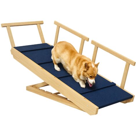 PawHut Hunderampe Klappbar Haustierrampe mit abnehmbaren Geländern, Rutschfest Hundeeinstiegshilfe für Haustiere bis 40 kg, 85 x 40 x 61 cm, Natur