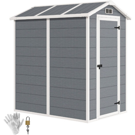 Outsunny Gerätehaus 2,1m², Wasserdicht Gartenhaus mit Boden Pultdach, 131x186x198/172 cm, Geräteschuppen mit Abschließbar Tür, Fenster Fahrradgarage aus Kunststoff, für Hinterhof, Garten, Grau (1/5)