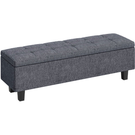 HOMCOM Sitzbank mit Stauraum Polsterbank mit Leinenoptik Bettbank mit Holzbeinen, Schuhbank für Schlafzimmer, Wohnzimmer, Flur 138 x 40 x 45 cm, Dunkelgrau
