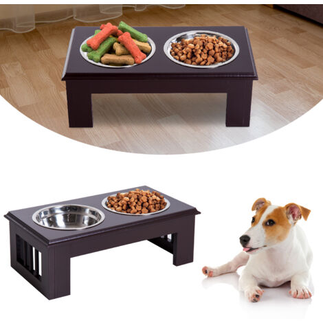 PawHut Erhhter Hundenapf Futternapf mit 2 Npfe Wassernapf 2 x 900ml  Edelstahlnpfen Fressnapf Futterstation Hundenpfe fr kleine Hunde Katzen  Espresso