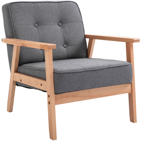 HOMCOM Sessel Wohnzimmer Loungesessel Relaxsessel mit Holzbeine Lesesessel mit Leinenoptik, Polstersessel für Schlafzimmer Grau (1/5)