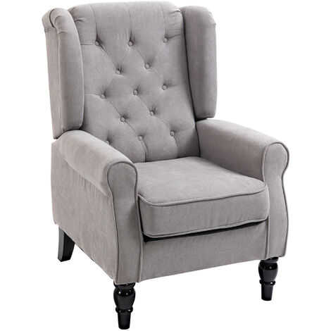 HOMCOM Sessel Ohrensessel mit Armlehnen, Loungesessel mit Kissen, Tufting, hoher Rückenlehne Armlehnensessel mit Holzbeine, Relaxsessel für Wohnzimmer, Schlafzimmer, Grau