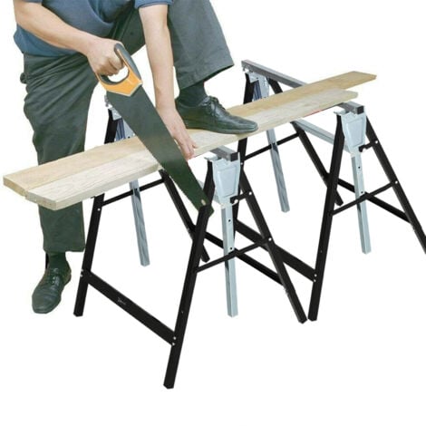 DURHAND Sägebock, Arbeitsbock, Hohenverstellbar, Faltbar, Metall, Schwarz, 68 x 56 x 80-130 cm, Belastbarkeit 200kg