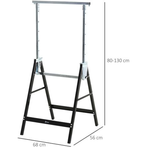 DURHAND Sägebock, Arbeitsbock, Hohenverstellbar, Faltbar, Metall, Schwarz, 68 x 56 x 80-130 cm, Belastbarkeit 200kg