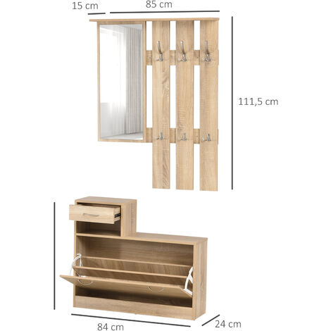 HOMCOM Garderobenset 3-in-1 - Mit Spiegel, Schuhschrank & Sitzbank