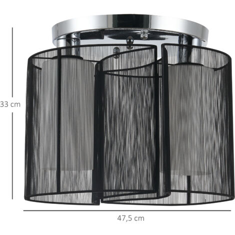 HOMCOM Deckenlampe vintage Deckenleuchte 2 flammig Deckenlicht Lampe 2 x E27-Fassung Schwarz Ø47,5 x 33H cm (Ohne Glühbirnen)