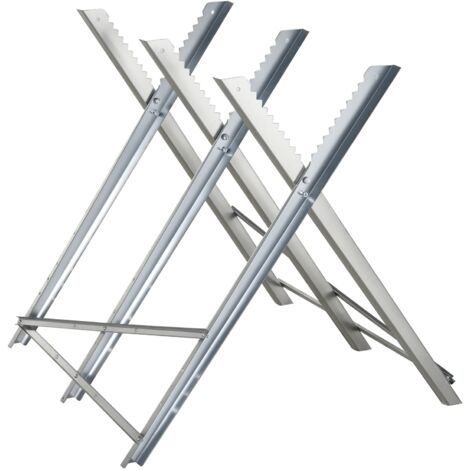 DURHAND Kettensägebock Sägebock zusammenklappbar Sägegestell für Brennholz Silber Metall 83 x 83 x 79 cm