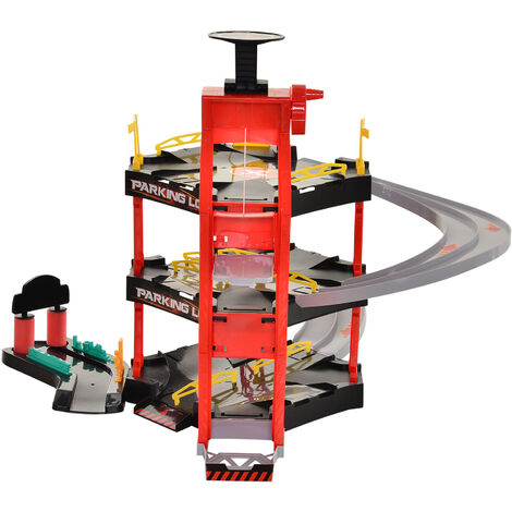 Rennbahn Kinder Autorennbahn Parkgarage für Spielzeugautos Dreistufig Rot 