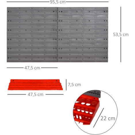 DURHAND Werkzeuglochwand Wandregal 54 tlg Werkzeughalter Werkzeugwand für Werkstatt Sichtlagerkästen Hakenset PP Grau+Rot 95,5 x 23 x 53,5 cm