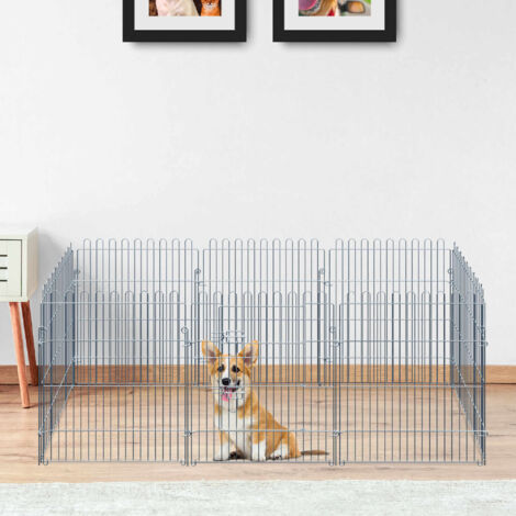 PawHut Freilaufgehege Welpenauslauf Welpenzaun Laufstall Welpengitter für Tiere 8-teilig B63 x H76 cm