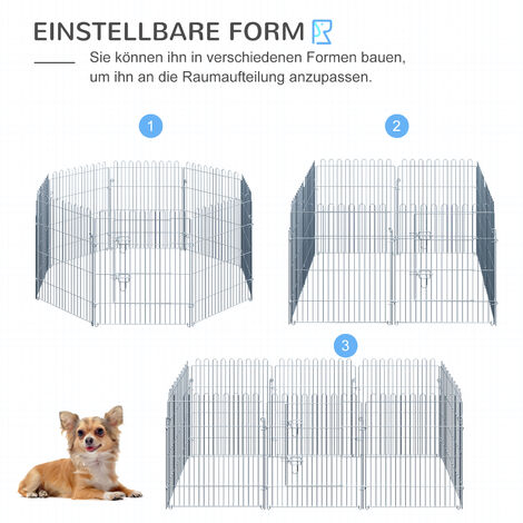PawHut Freilaufgehege Welpenauslauf Welpenzaun Laufstall Welpengitter für Tiere 8-teilig B63 x H76 cm