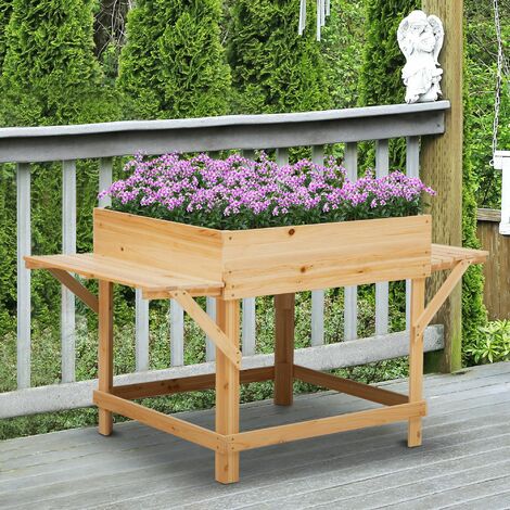 Outsunny Hochbeet aus Holz Pflanzkasten für Garten Balkon mit Ablage