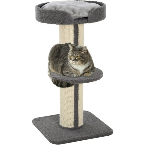 PawHut Kratzbaum Katzenturm 91 cm mit Sisalstämme, Plattform, Kissen mehrstöckiger Katzenkratzbaum, Kletterbaum, für mittelgroße Katzen, Grau