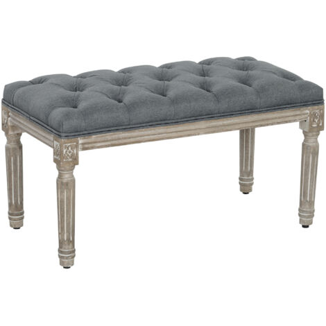 HOMCOM Polsterbank, Sitzbank, Bettbank mit Leinenoptik, Schminkbank für Flur, Diele, Schlafzimmer, Gummiholz, Grau, 81 x 41 x 41 cm