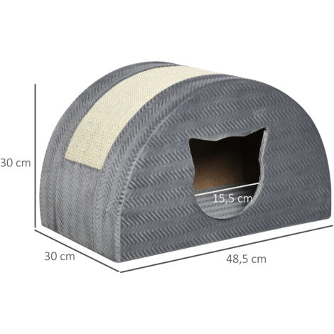 PawHut Katzenhöhle mit Kraztbrett Katzenbett Kratzhaus Katzenhaus Katzenwohnung Sisal Grau 48,5 x 30 x 30 cm