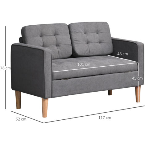 HOMCOM Sofa 2 Sitzer Couch, Kleine Loveseat mit Samt-Optik Modern Polstersofa für Wohnzimmer, Schlafzimmer, kleinen Raum, Dunkelblau 117 x 56,5 x 77 cm