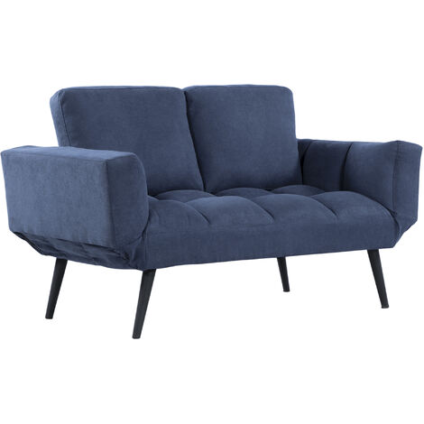 HOMCOM® Schlafsofa Klappsofa 2-Sitzer Stoffsofa Sofa mit Schlaffunktion Samt Metall Blau