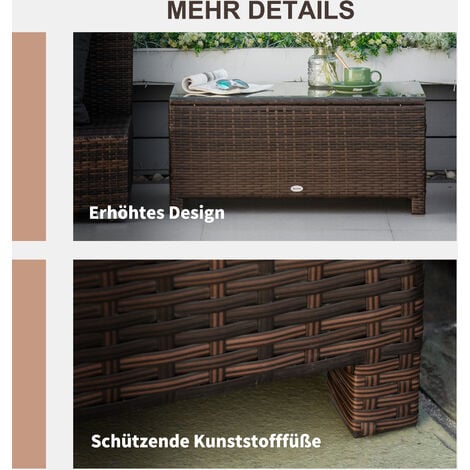Outsunny Garten Beistelltisch Couchtisch Gartentisch Balkontisch Polyrattan Braun 85 x 50 x 39 cm
